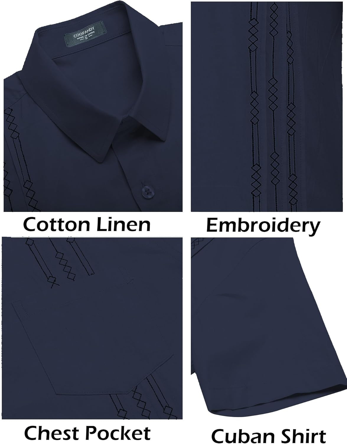 Men'S Linen Cuban Shirt Short Sleeve Beach Tops Mexican Guayabera Shirts Blue