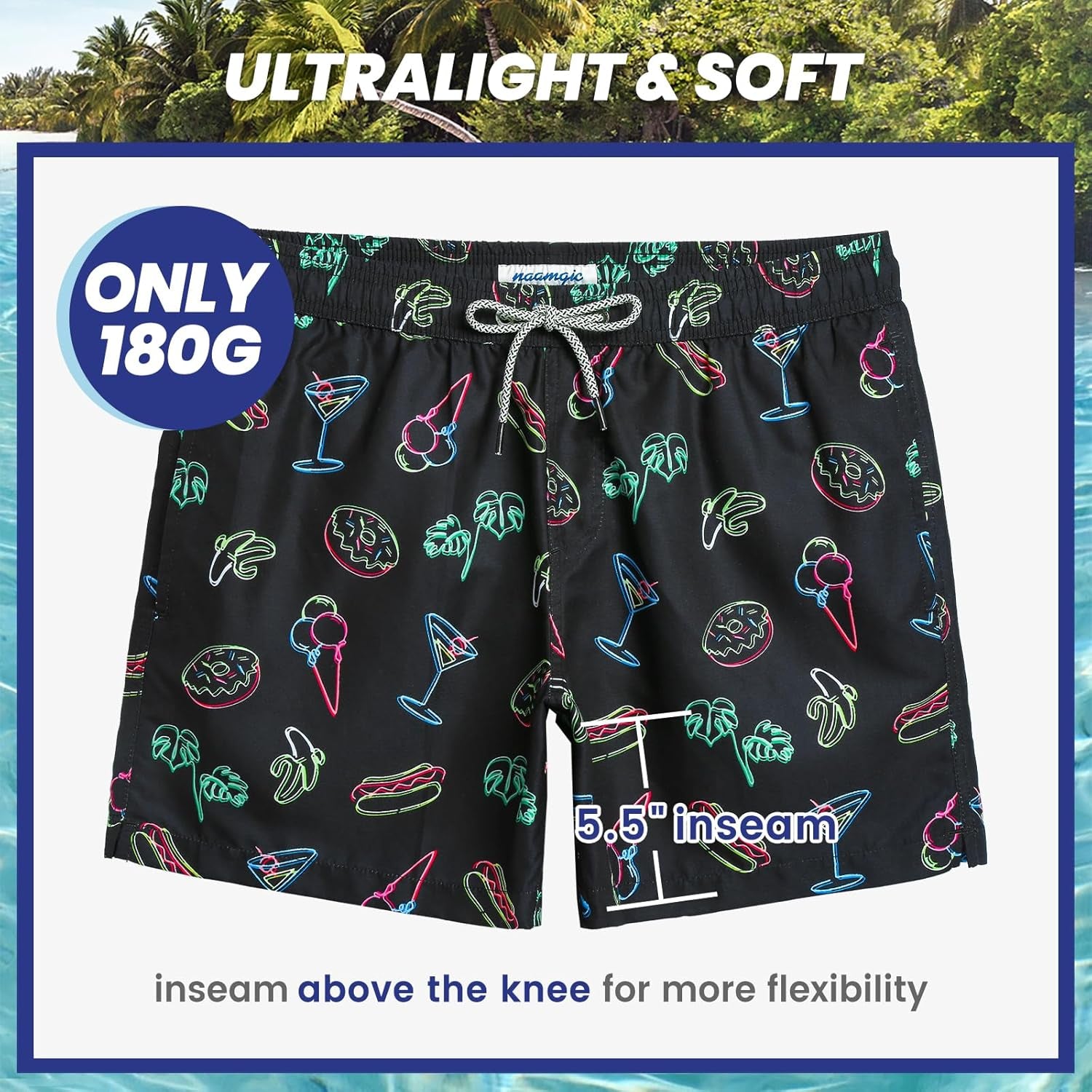 Mens Swim Trunks 5" Quick Dry Beach Shorts Bathing Suits with Mesh Lining Pockets