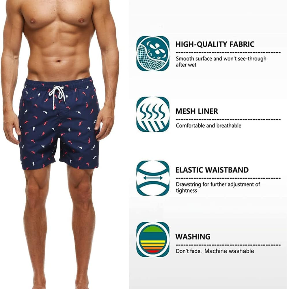 Mens Swim Trunks with Mesh Lining Quick Dry Beach Shorts Swimming Bathing Suits