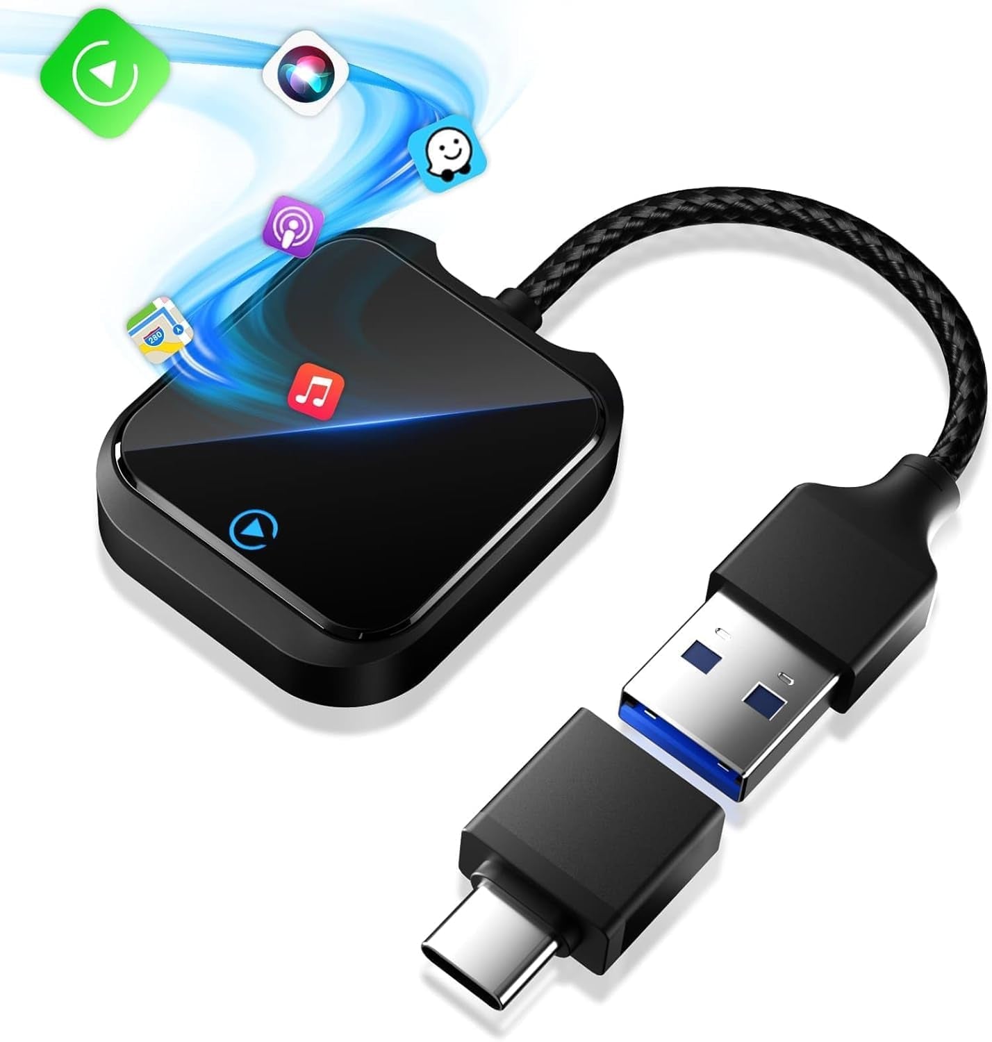 Wireless Carplay and Android Auto Adapter with Fast Stable 5Ghz Wifi Bluetooth, Wireless Carplay Adapter for Apple Applies to Cars after 2016 & Phone with Android11+/ Ios10+ & Usb-A/Type-C (Black)