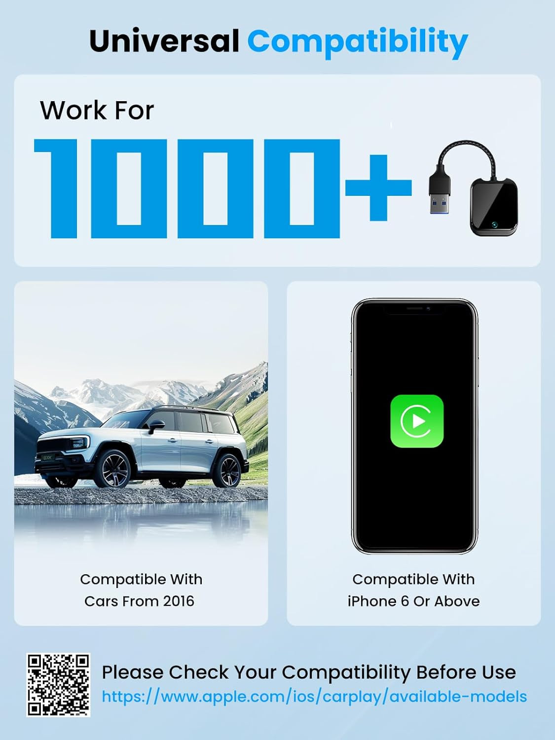 Wireless Carplay and Android Auto Adapter with Fast Stable 5Ghz Wifi Bluetooth, Wireless Carplay Adapter for Apple Applies to Cars after 2016 & Phone with Android11+/ Ios10+ & Usb-A/Type-C (Black)